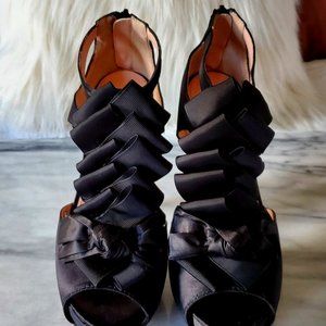 Betsey Johnson Iconnn Black Satin Platform Heels